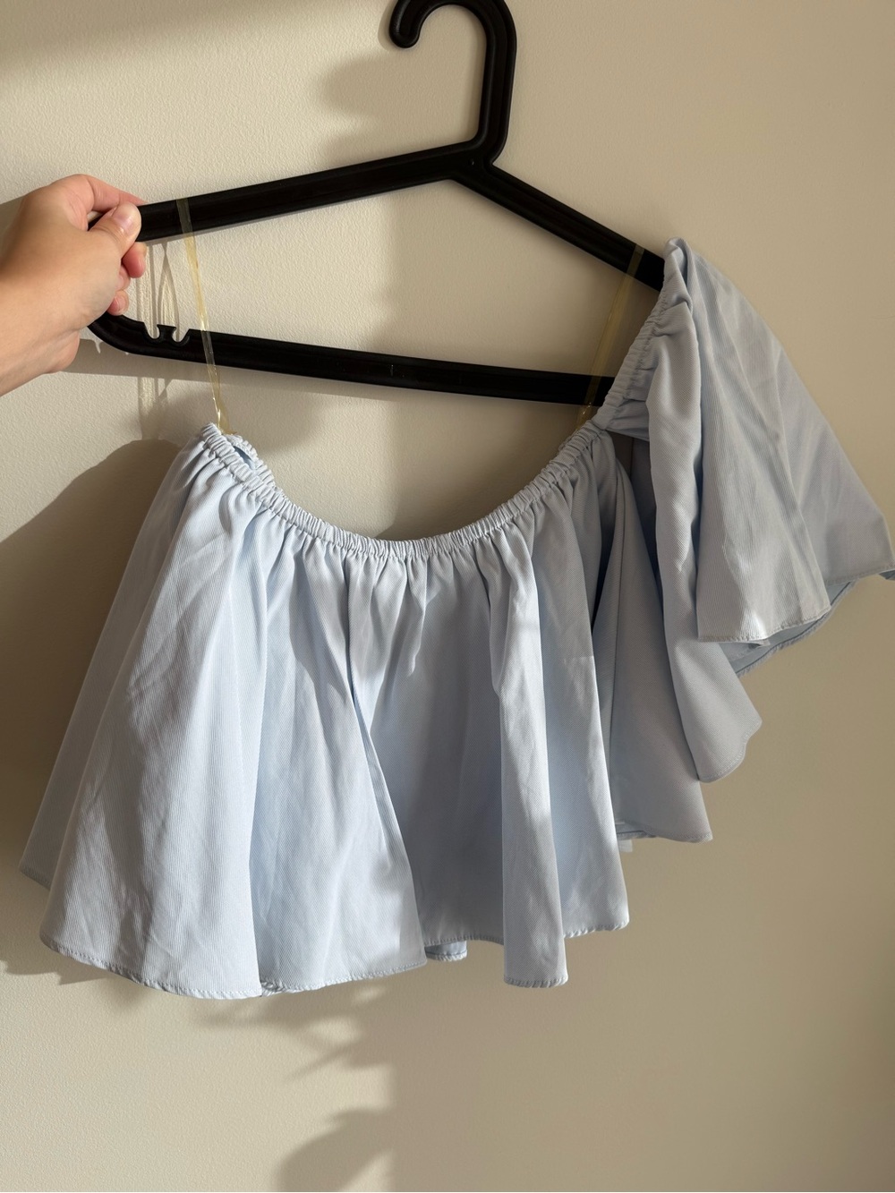 Off-Shoulder Ruffle Crop Top - Light Blue - Picture 4 of 6